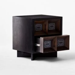 Paseo 2-Drawer Carved Black Oak Wood Nightstand -Cb2 PaseoNightstand3QAVSSF21