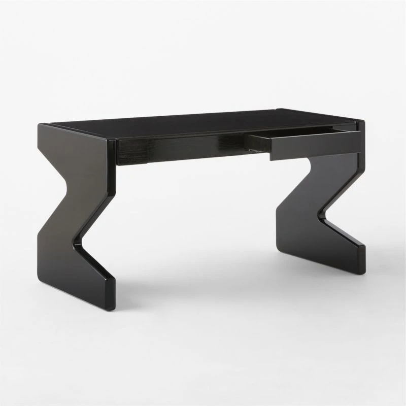 Perno 2-Drawer High-Gloss Black Oak Wood Desk 9 Perno 2-Drawer High-Gloss Black Oak Wood Desk - Image 7