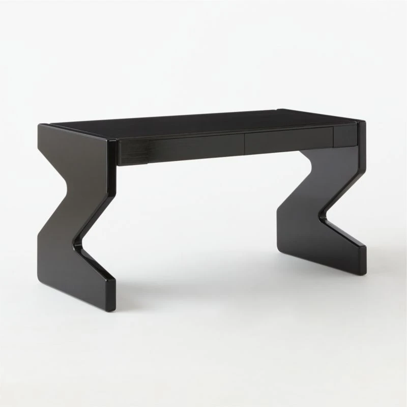 Perno 2-Drawer High-Gloss Black Oak Wood Desk 8 Perno 2-Drawer High-Gloss Black Oak Wood Desk - Image 6