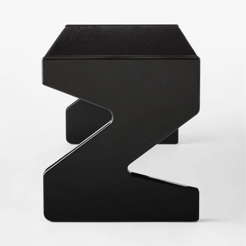 Perno 2-Drawer High-Gloss Black Oak Wood Desk 10 Perno 2-Drawer High-Gloss Black Oak Wood Desk - Image 8