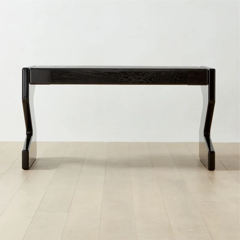 Perno 2-Drawer High-Gloss Black Oak Wood Desk 3 Perno 2-Drawer High-Gloss Black Oak Wood Desk