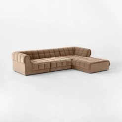 Pezzo 4-Piece L-Shaped Toffee Brown Velvet Sectional Sofa With Left Arm -Cb2 Pezzo4PcBgVlvtLASect3QSSS23