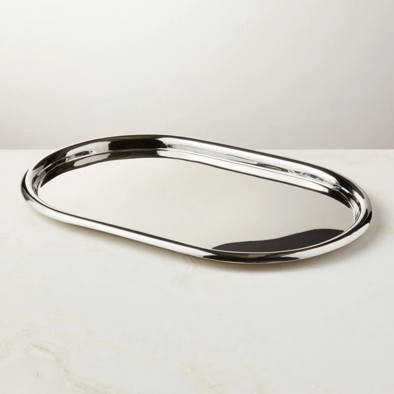 Piero Oval Polished Stainless Steel Serving Tray 3 Piero Oval Polished Stainless Steel Serving Tray