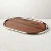 Piero Oval Stainless Steel And Walnut Serving Tray Set 2 Piero Oval Stainless Steel And Walnut Serving Tray Set -Cb2 PieroOvalWoodNSSServingSSHF22