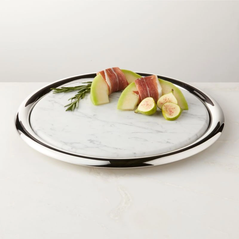 Piero Round Stainless Steel And Marble Serving Tray Set 4 Piero Round Stainless Steel And Marble Serving Tray Set - Image 2