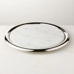 Piero Round Stainless Steel And Marble Serving Tray Set