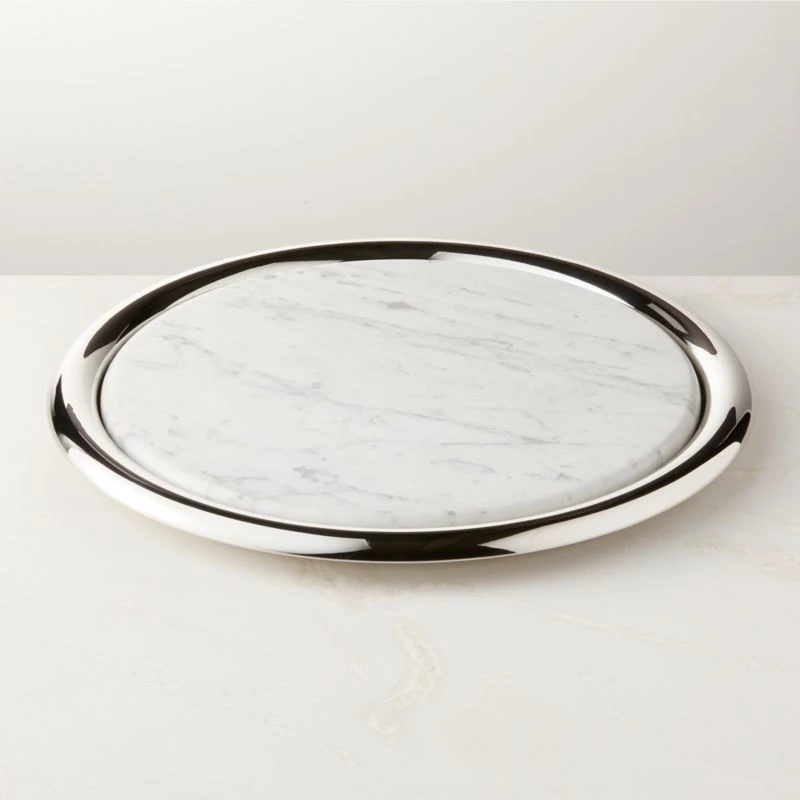 Piero Round Stainless Steel And Marble Serving Tray Set 3 Piero Round Stainless Steel And Marble Serving Tray Set