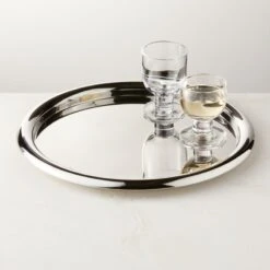 Piero Round Polished Stainless Steel Serving Tray -Cb2 PieroRoundSSServerROF22