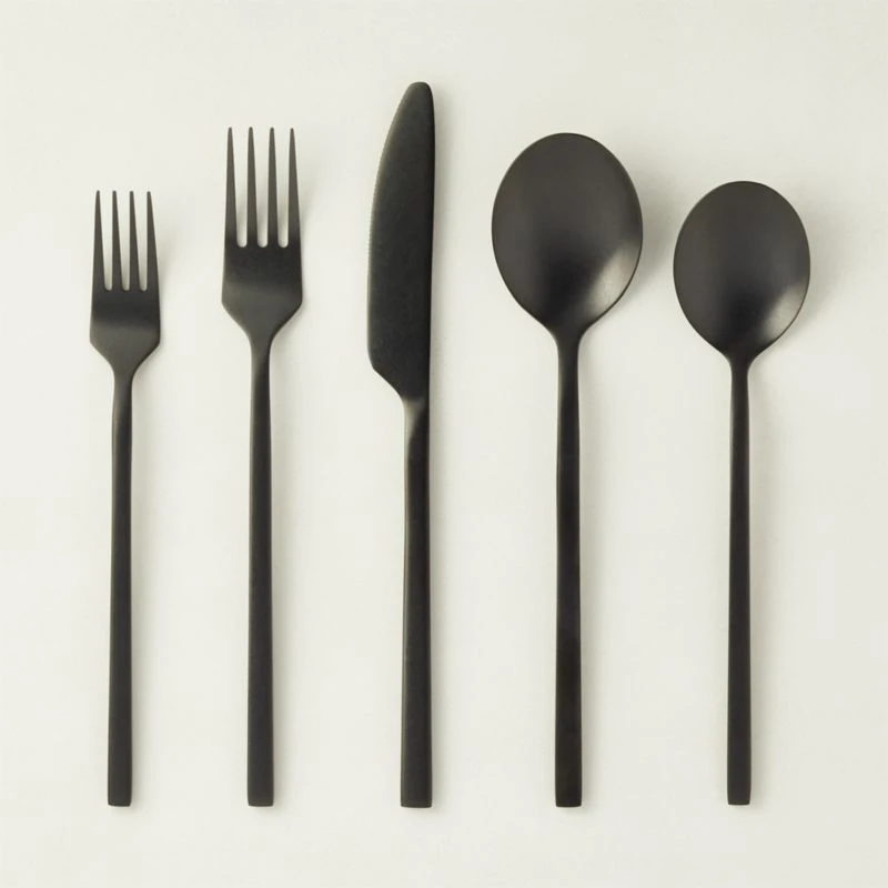 20-Piece Pin Tumbled Black Flatware Set 3 20-Piece Pin Tumbled Black Flatware Set