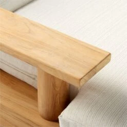 Pinet Teak Outdoor Double Chaise Lounge With Textured Ivory Perennials® Cushions -Cb2 PinetTeakDoubleChaiseAV2SSS23