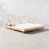 Pinet Teak Outdoor Double Chaise Lounge With Textured Ivory Perennials® Cushions -Cb2 PinetTeakDoubleChaiseSHS23