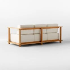 Pinet Teak Outdoor Sofa With Textured Ivory Perennials® Cushions -Cb2 PinetTeakSofa3QBSSS23