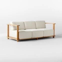 Pinet Teak Outdoor Sofa With Textured Ivory Perennials® Cushions -Cb2 PinetTeakSofa3QSSS23