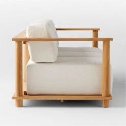 Pinet Teak Outdoor Sofa With Textured Ivory Perennials® Cushions -Cb2 PinetTeakSofaSDSSS23