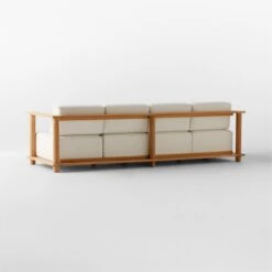 Pinet Teak Outdoor Sofa With Textured Ivory Perennials® Cushions Large -Cb2 PinetTeakXLSofa3QBSSS23