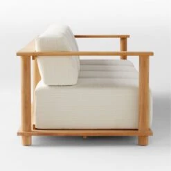 Pinet Teak Outdoor Sofa With Textured Ivory Perennials® Cushions Large -Cb2 PinetTeakXLSofaSDSSS23