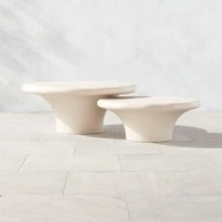 Pompeo Round Ivory Cast Resin Outdoor Coffee Table Small -Cb2 PompeoResinS2TableSHS23