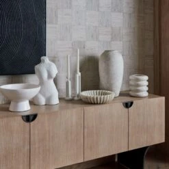 Reve Round Fluted White Marble Bowl -Cb2 PontCredenzaRippleIIPaintingJL21 1x1 1