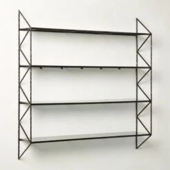 Ponte Black Metal Wall Mount Bookshelf Wide 8 Ponte Black Metal Wall Mount Bookshelf Wide -Cb2 PonteHmrdRdWideBookcaseAV2SHS22