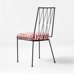 Pavilion Black Armless Outdoor Dining Chair With Striped Sunbrella ® Cushion Model 6150 Set Of 2 -Cb2 PvlnBkALDnChrWStdChM61503QBSSS22 1