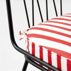 Pavilion Black Armless Outdoor Dining Chair With Striped Sunbrella ® Cushion Model 6150 Set Of 2 -Cb2 PvlnBkALDnChrWStdChM6150AVSSS22 1