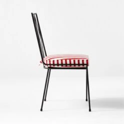 Pavilion Black Armless Outdoor Dining Chair With Striped Sunbrella ® Cushion Model 6150 Set Of 2 -Cb2 PvlnBkALDnChrWStdChM6150SDSSS22 1