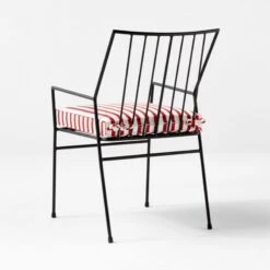 Pavilion Black Outdoor Dining Armchair With Striped Sunbrella ® Cushion Model 6470 Set Of 2 -Cb2 PvlnBkDnChrWStdChM64703QBSSS22