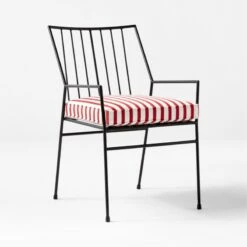 Pavilion Black Outdoor Dining Armchair With Striped Sunbrella ® Cushion Model 6470 Set Of 4 -Cb2 PvlnBkDnChrWStdChM64703QSSS22 1