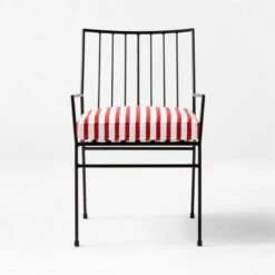 Pavilion Black Outdoor Dining Armchair With Striped Sunbrella Cushion Model 6470 11 Pavilion Black Outdoor Dining Armchair With Striped Sunbrella Cushion Model 6470 -Cb2 PvlnBkDnChrWStdChM6470SOSSS22 2