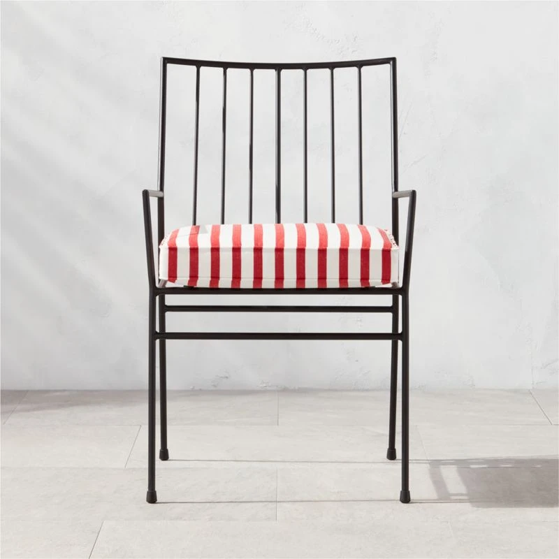 Pavilion Black Outdoor Dining Armchair With Striped Sunbrella Cushion Model 6470 3 Pavilion Black Outdoor Dining Armchair With Striped Sunbrella Cushion Model 6470