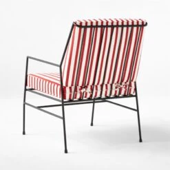 Pavilion Black Metal Outdoor Lounge Chair With Striped Cushion Model 6471 -Cb2 PvlnBkLngChrWSdChM64713QBSSS22