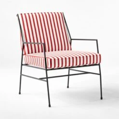 Pavilion Black Metal Outdoor Lounge Chair With Striped Cushion Model 6471 -Cb2 PvlnBkLngChrWSdChM64713QSSS22