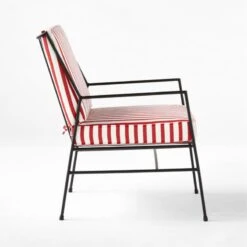 Pavilion Black Metal Outdoor Lounge Chair With Striped Cushion Model 6471 -Cb2 PvlnBkLngChrWSdChM6471SDSSS22