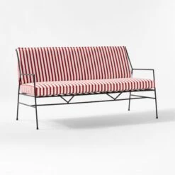 Pavilion Black Metal Outdoor Sofa With Striped Sunbrella Cushions Model 6490 10 Pavilion Black Metal Outdoor Sofa With Striped Sunbrella Cushions Model 6490 -Cb2 PvlnBkSofaChrWSdChM64903QSSS22