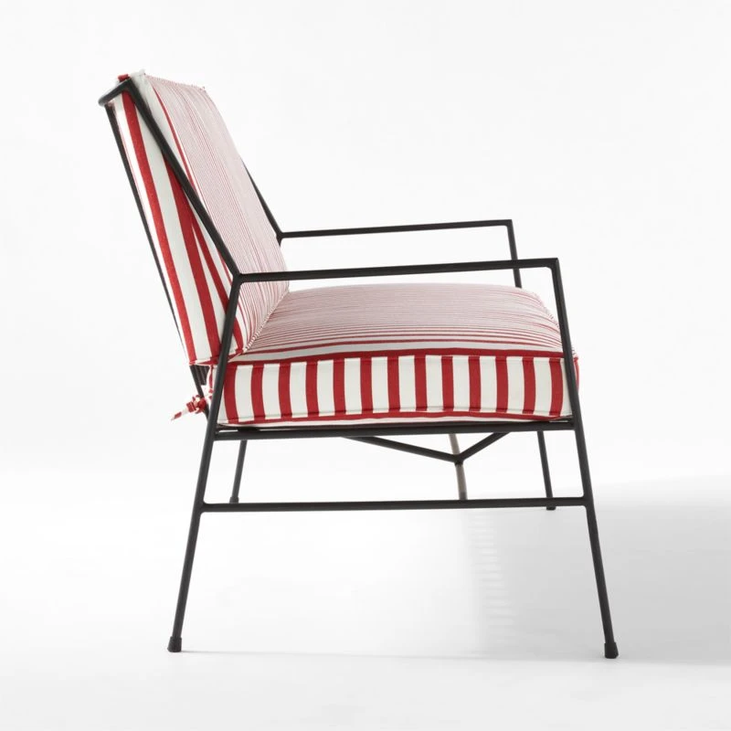 Pavilion Black Metal Outdoor Sofa With Striped Sunbrella Cushions Model 6490 6 Pavilion Black Metal Outdoor Sofa With Striped Sunbrella Cushions Model 6490 - Image 4