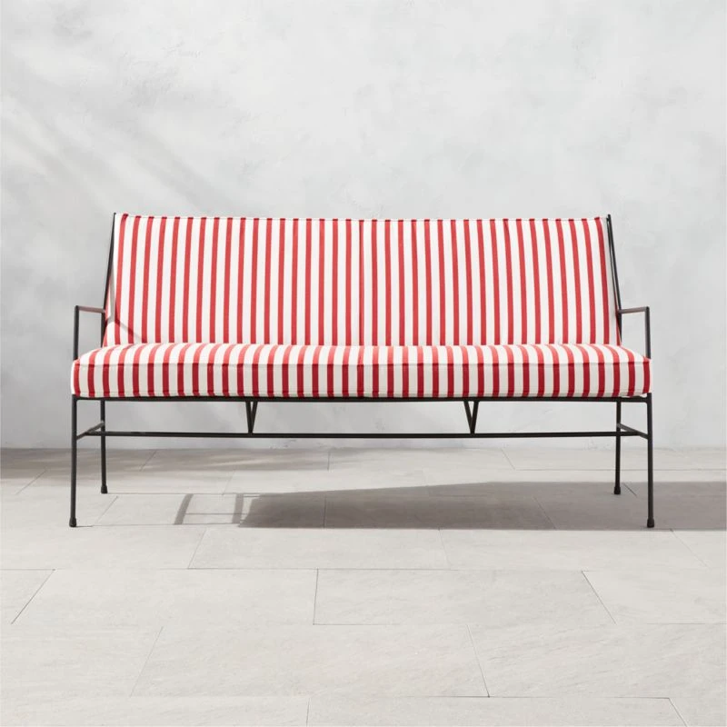 Pavilion Black Metal Outdoor Sofa With Striped Sunbrella Cushions Model 6490 3 Pavilion Black Metal Outdoor Sofa With Striped Sunbrella Cushions Model 6490