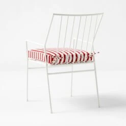 Pavilion Ivory Outdoor Dining Armchair With Striped Sunbrella ® Cushion Model 6470 Set Of 4 -Cb2 PvlnIvDngChrWStdChM64703QBSSS22