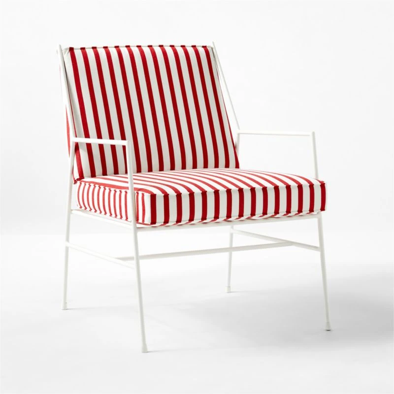 Pavilion Ivory Metal Outdoor Patio Lounge Chair With Striped Cushion Model 6471 7 Pavilion Ivory Metal Outdoor Patio Lounge Chair With Striped Cushion Model 6471 - Image 5