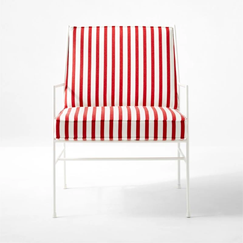 Pavilion Ivory Metal Outdoor Patio Lounge Chair With Striped Cushion Model 6471 6 Pavilion Ivory Metal Outdoor Patio Lounge Chair With Striped Cushion Model 6471 - Image 4