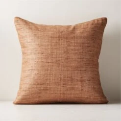 Raj Tawny Brown Silk Throw Pillow With Feather-Down Insert 20"