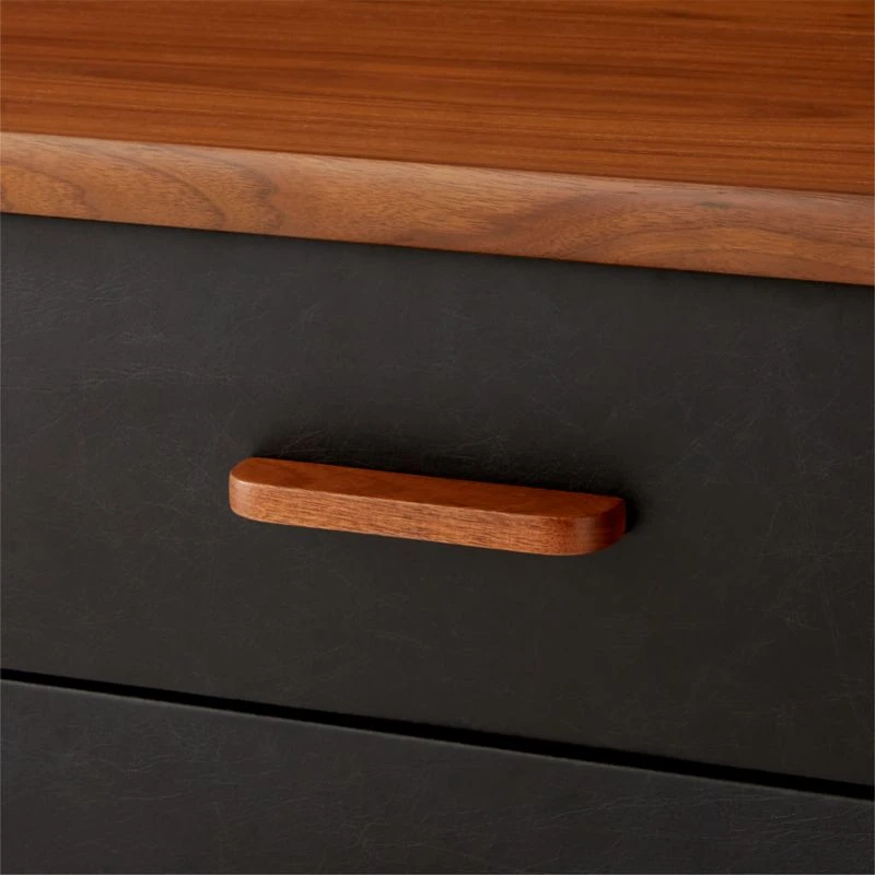 Ralston 2-Drawer Black Leather And Walnut Wood Nightstand 10 Ralston 2-Drawer Black Leather And Walnut Wood Nightstand - Image 8