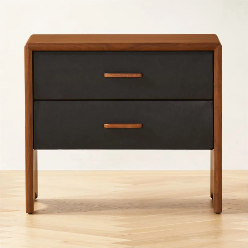 Ralston 2-Drawer Black Leather And Walnut Wood Nightstand 3 Ralston 2-Drawer Black Leather And Walnut Wood Nightstand