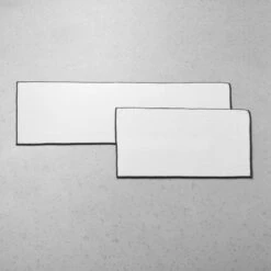 Range Organic Cotton White Bath Runner Rug With Black Trim 24"x60" -Cb2 RangeOgCtnWtNBkBthMtNRnrGrpFHS22