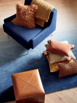 Shorn Camel Brown Sheepskin Fur Throw Pillow With Down-Alternative Insert 18" -Cb2 RegentNavyPlaidWingbackAG19