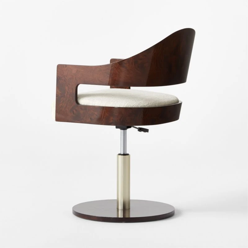 Renato Chenille And Burl Wood Office Chair 8 Renato Chenille And Burl Wood Office Chair - Image 6