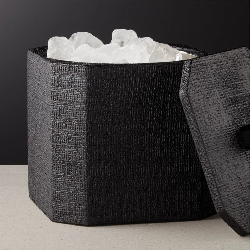Rene Lacquered Linen Matte Black Ice Bucket 4 Rene Lacquered Linen Matte Black Ice Bucket - Image 2