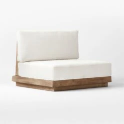 Riposo Wood Armless Outdoor Chair With Boucle Sunbrella ® Cushions 12 Riposo Wood Armless Outdoor Chair With Boucle Sunbrella ® Cushions -Cb2 RiposoTeakArmlessChair3QSSS22