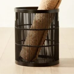 Ronan Black Bamboo Storage Basket Small 8 Ronan Black Bamboo Storage Basket Small -Cb2 RonanBlkBasketWHndlsSmAVSHF22