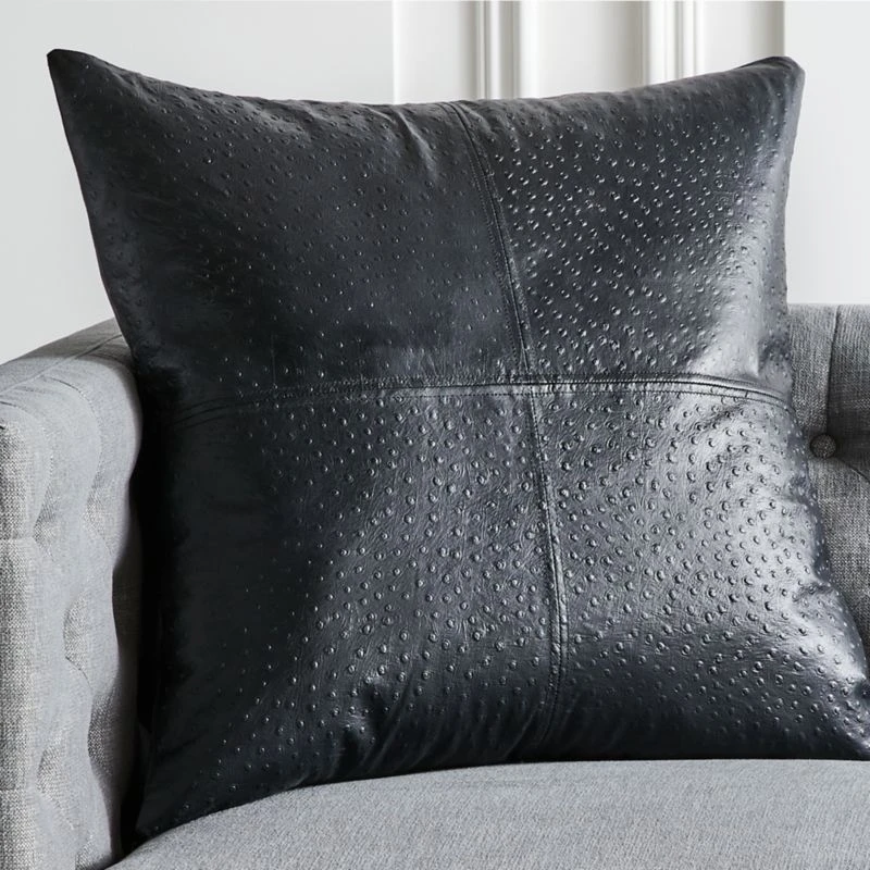 Rue Black Leather Throw Pillow With Down-Alternative Insert 23" 3 Rue Black Leather Throw Pillow With Down-Alternative Insert 23"