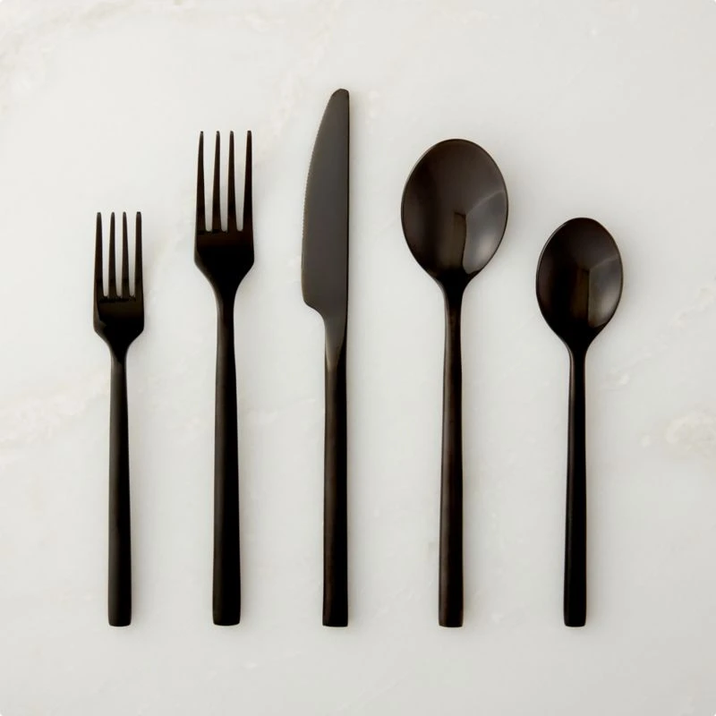 20-Piece Rush Brushed Black Flatware Set 3 20-Piece Rush Brushed Black Flatware Set